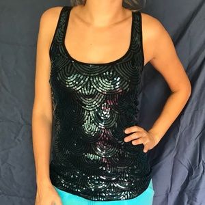 Teal & Black Sequin Mermaid Tank
